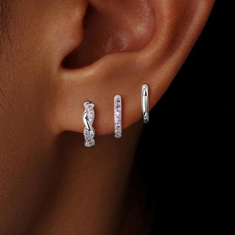 Inerney 14K Gold Plated Huggie Hoop Earrings for Women, Small Sterling Silver Earring Set Hypoallergenic Cartilage Helix Stacks, Mini Dainty Cute Trendy Birthstone Jewelry Gift for Multiple Piercings - Image 2